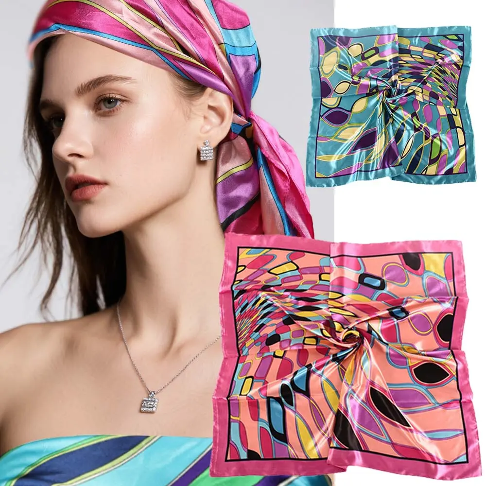 Women's 2-Pcs Square Satin Hair Scarf - Silk-Like Floral Boho Style, Soft Scarf Head Wrap, Large Bandana, Sporty Headbands for Sports & Outdoor Use, Boho Style Scarf