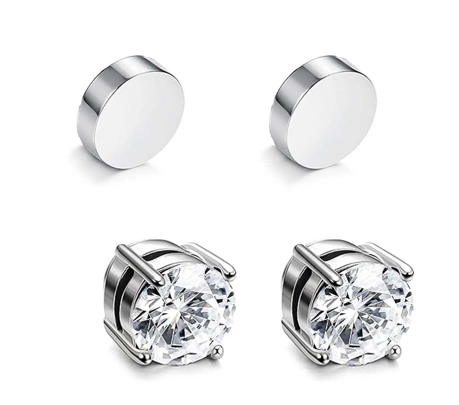 Unisex 8MM Nickel-Free Round Stainless Steel Magnetic Non-Piercing Clip-On Stud Earrings, Jewellery for Boyfriends, Men's Accessories, Women's Accessories, Indoor Recreation Use Studs