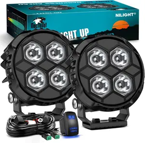 Nilight 2PCS 3.1 Inch 20W Round LED Pod Lighting, 4-LED Hyper Spot Beam Offroad Work Driving Lights with 18AWG Rocker Switch Wiring Harness Kit for Truck, Motorbike