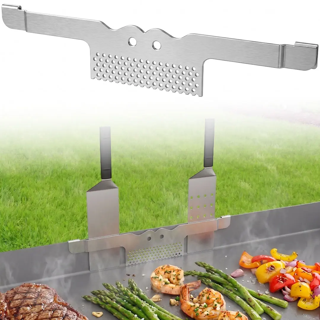 Stainless Steel Grease Gate Spatula Holder for Blackstone 36/28/22/17in Griddle, 11.8in Metal Tool Rack for Oil Utensils, Barbecue Utensils, Outdoor Grill Accessories, Prevents Food Falling