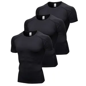 3 Pack Men's Compression Shirts Short Sleeve Compression Base Layer Cool Dry Athletic Undershirt Workout T Shirt Gym Top Gym Sportswear Breathable Activewear Athleisure Street Fit