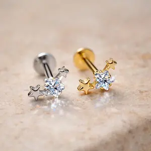 18G/16G Titanium Star Labret Stud Earring • Tragus Earrings • Helix • Cartilage Earrings • Internally Threaded Earrings • Flat Back Earring