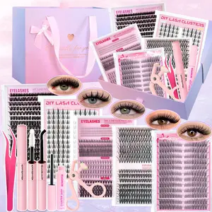 DIY Lash Extension Kit - Large Capacity Lash Book with Wispy Cluster Lashes - Segmented Natural to Volume Mix - Salon Look DIY Lashes