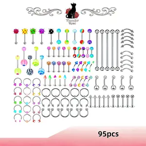 95Pcs Mixed Color Piercing Jewelry Set, Including Colorful Ball Studs, Horseshoe Rings & Straight Bars, Versatile Multi-Purpose Body Piercing Kit, Ideal Gift Set for Best Friends