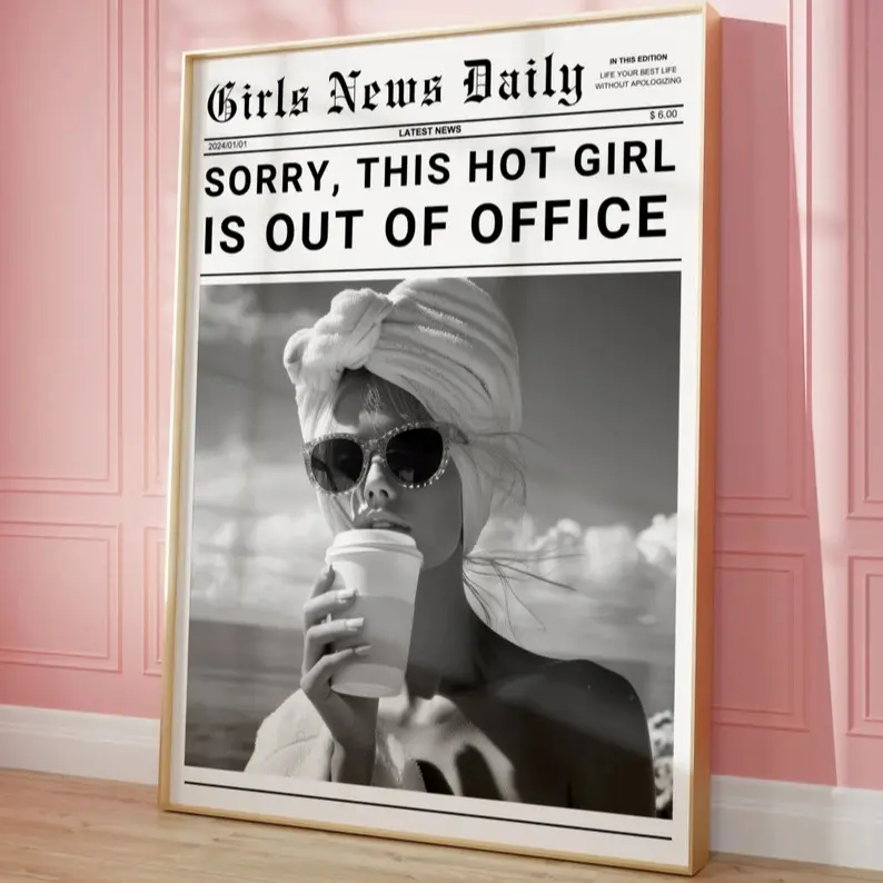 Preppy Newspaper Print, Retro New York News Wall Art, Hot Girls, That Girl Vintage Cart, It Girl Dorm Retro Wall Art, Out of Office Print