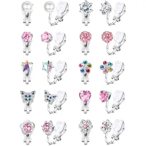 FIASASO 10-Pair Clip-On Earrings Jewelry for Women — High-Quality, Fashionable, Pearl-Embellished Non-Pierced Set with Butterfly, Flower, CZ, Heart, Star Designs (Multicolored)