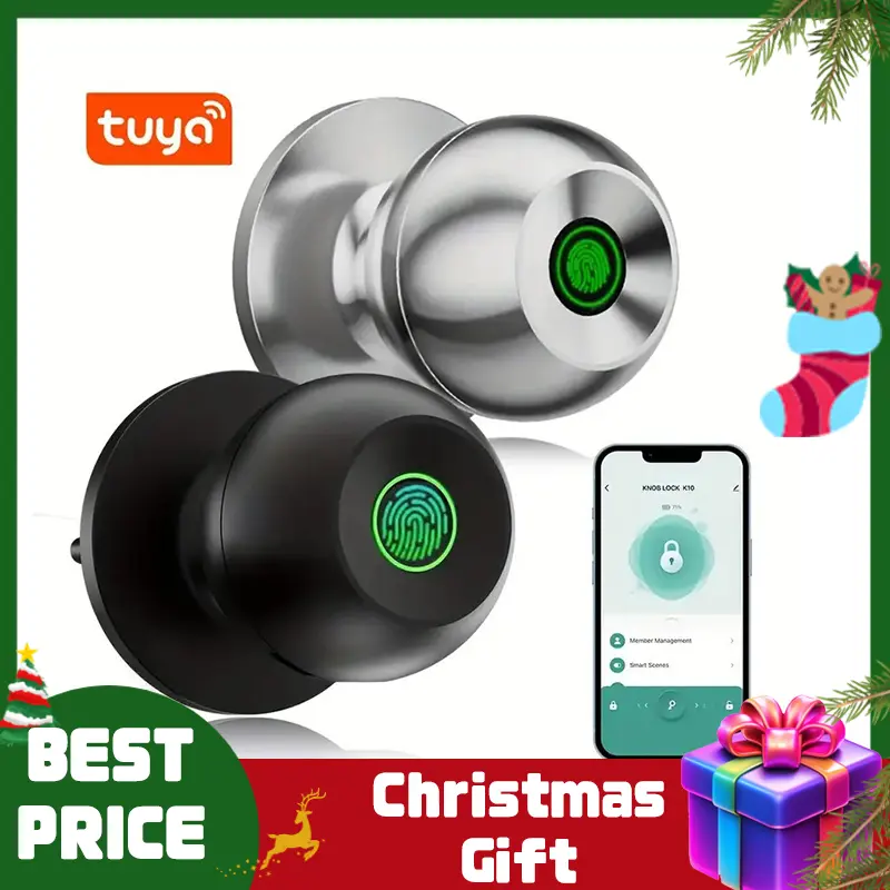 [Deals for You Days] Fingerprint Door Knob,Smart Lock,1 Count Smart Door Knob with APP,Biometric Lock Great for Bedroom,Garage,Apartment,door traps FathersDayGift