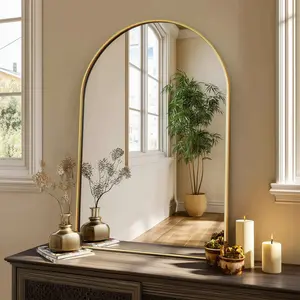 EDX 20"X30" Arched Bathroom Mirror, Wall Mounted Mirror with Aluminum Alloy Frame, Bathroom Mirror for Living Room
