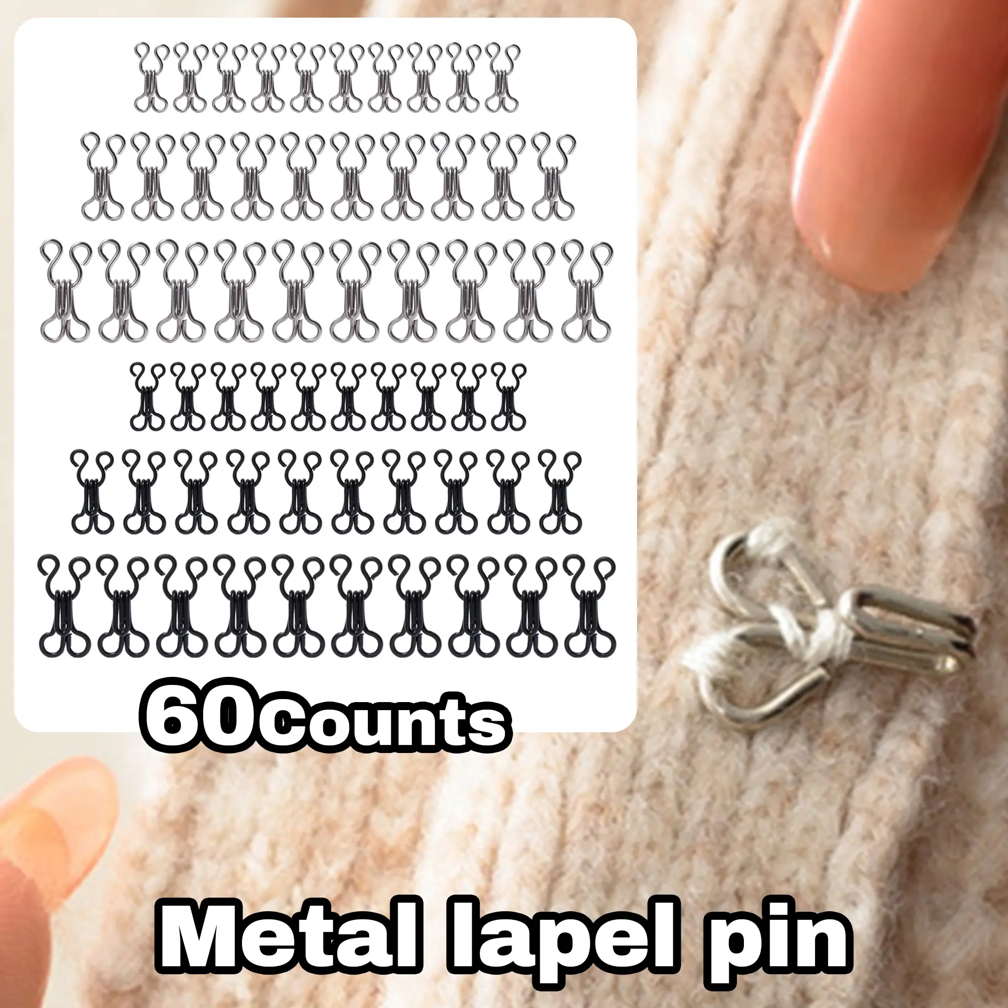 60 Counts  Sewing Hooks and Eyes Closure, 3 Sizes & Dual Colors for DIY Craft (Silver & Black) Corsets Dresses