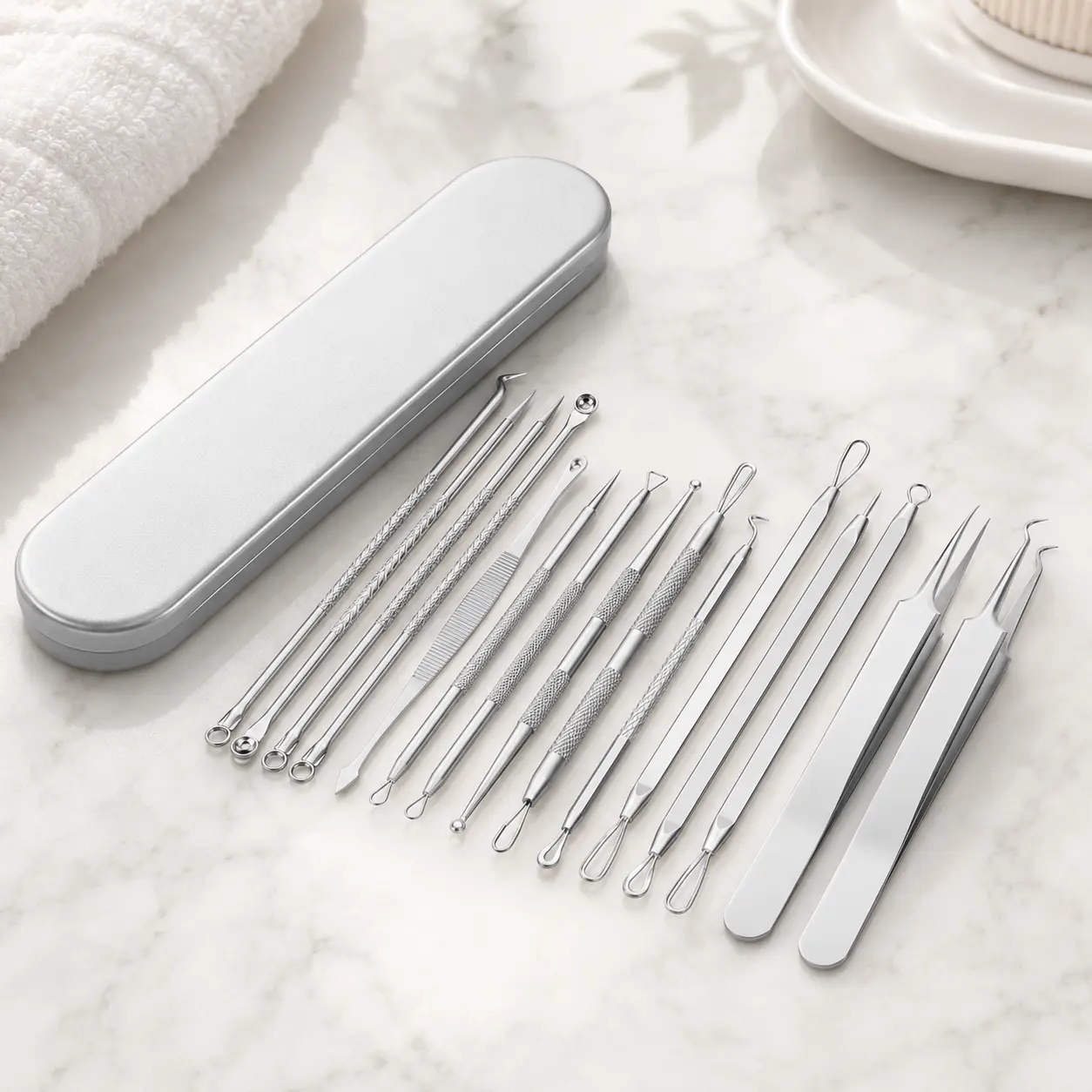 410 Premium Professional Stainless Steel Blackhead Tools - 15 PCS Pimple Popper Kit with Metal Case for Acne & Blemishes