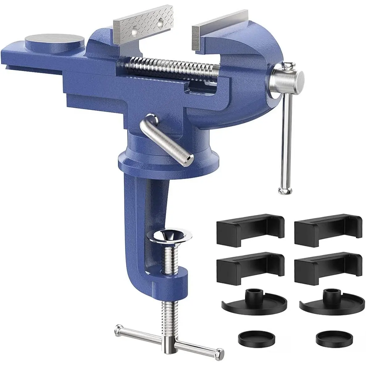 【Father's Day Gift】Universal Table Vise 3 Inch, 360 ° Swivel Base Bench Clamp Home Vise Clamp-On Vise Repair Tool Portable Work Bench Vise for Woodworking, Cutting Conduit, Drilling, Metalworking - Blue