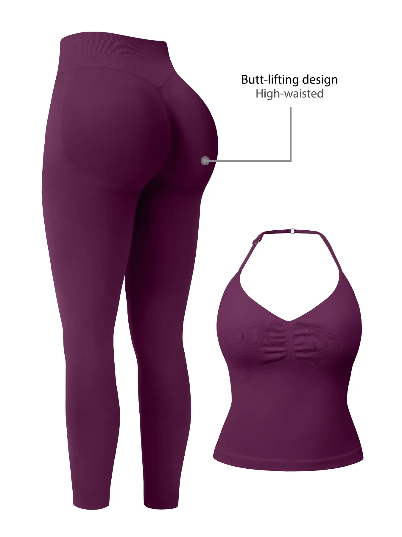 Women's High Waist Backless Tank Top & Tight Long Pants Set, Exercise Clothing Set, Fitness Sportswear Set, Activewear Fitness Outfit, Lightweight Compression Athletic Activewear, Breathable Yoga Gym Cycling Running Sports Wear, Gym Workout Clothes