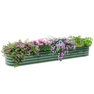 Outsunny 8' x 2' x 1' Galvanized Raised Garden Bed Kit with Safety Edging, Easy DIY Stock Tank for Growing Flowers, Herbs & Vegetables