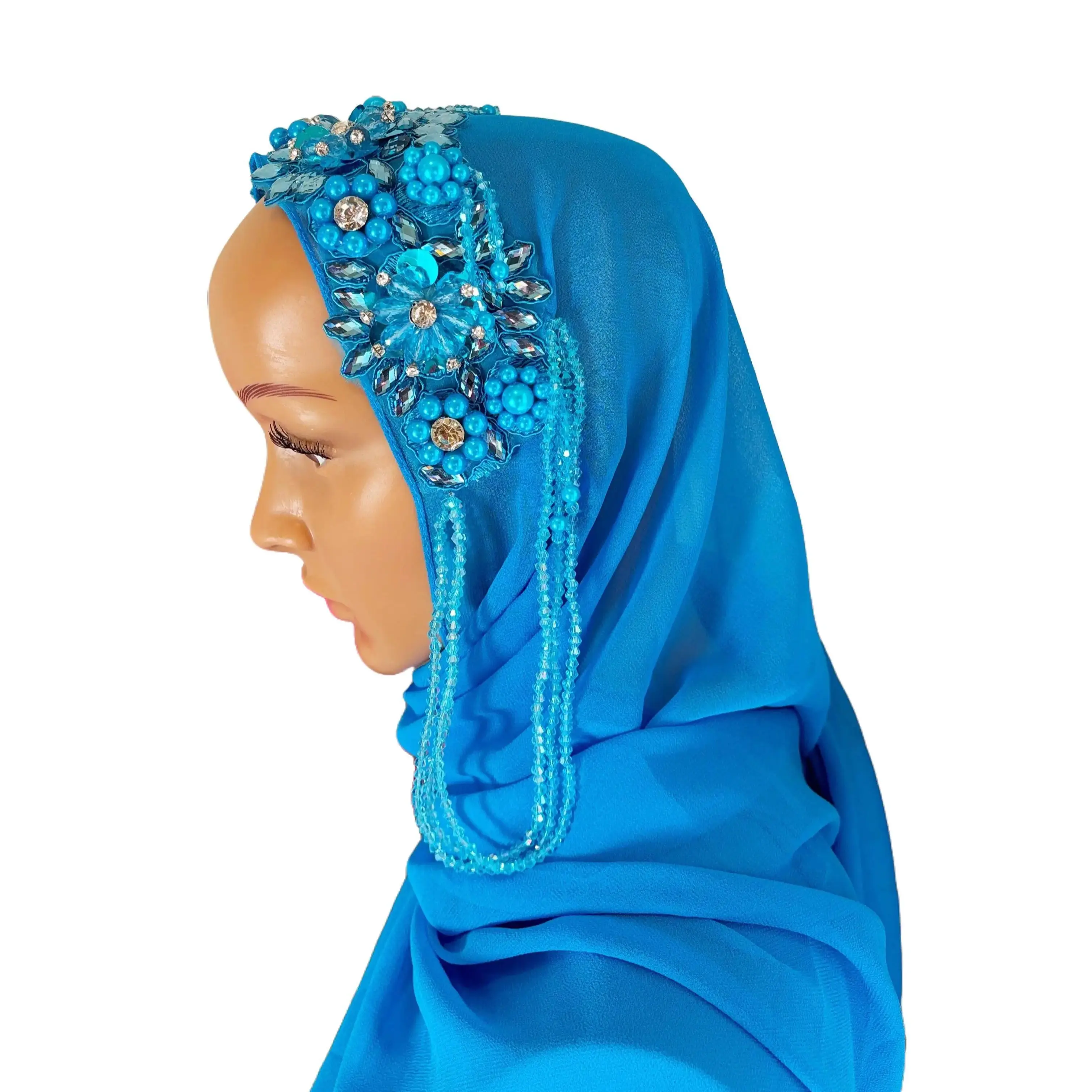 Luxury Beaded Scarf Hijab Fashion Crystal Beads & Pearls Elegant Chic Handmade One Size Fits All Hand Wash Only