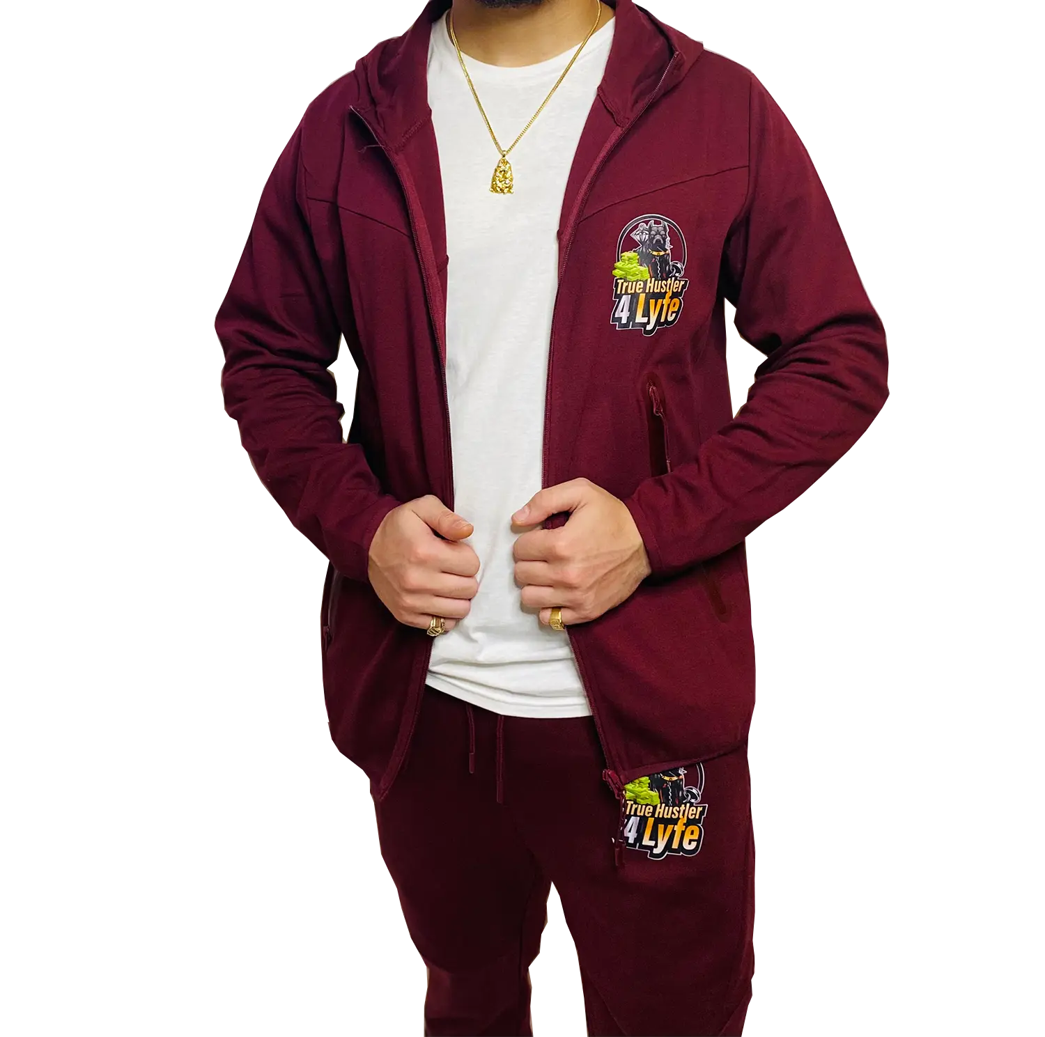 "Original" True Hustler 4 Lyfe Burgundy Tech Tracksuit Suit (Unisex), Comfortable, Breathable