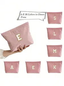 1pc Portable Makeup And Cosmetic Tool Storage, Makeup Organizer Pouch, Suitable For Women, Girls, And Travel, Home, And Daily Use, Large Capacity With White Name Initials, Towel Embroidered Letters A-Z Makeup Organizer Makeup Storage Bag