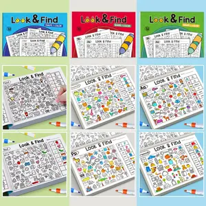 3 sets, children looking for items coloring picture book fun concentration training look and find pen training book