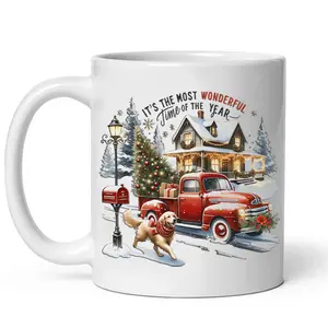 It's The Most Wonderful Time Of The Year Ceramic Mug, Christmas Old Red Truck Mug Red Truck Merry Christmas Mug Gift #377