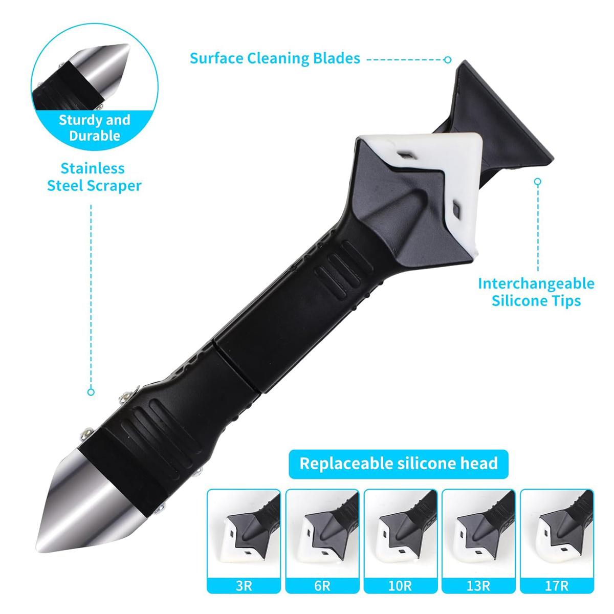 3 in 1 Silicone Caulking Tools, Sealant Finishing Tool Grout Scraper, Reuse and Replace 5 Silicone Pads, Great Tools for Kitchen Bathroom Window, Sink Joint 3 in 1 Silicone Caulking Tools, Sealant Finishing Tool Grout Scraper, Reuse and Replace 5 Silicone Pads, Great Tools for Kitchen Bathroom Window, Sink Joint