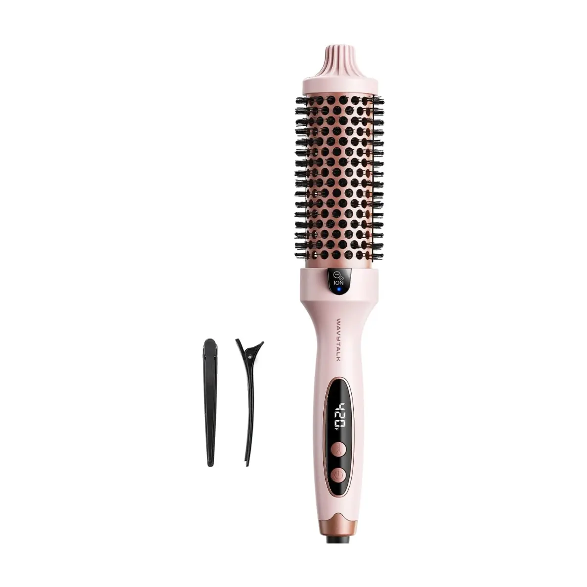 Wavytalk Thermal Brush Blowout Boost 1.5″ Heat Round Brush for Blowout Look | Negative Ion Technology, Tourmaline Ceramic, 5 Temperature Settings Dual Voltage, Less Damage, Sakura Pink