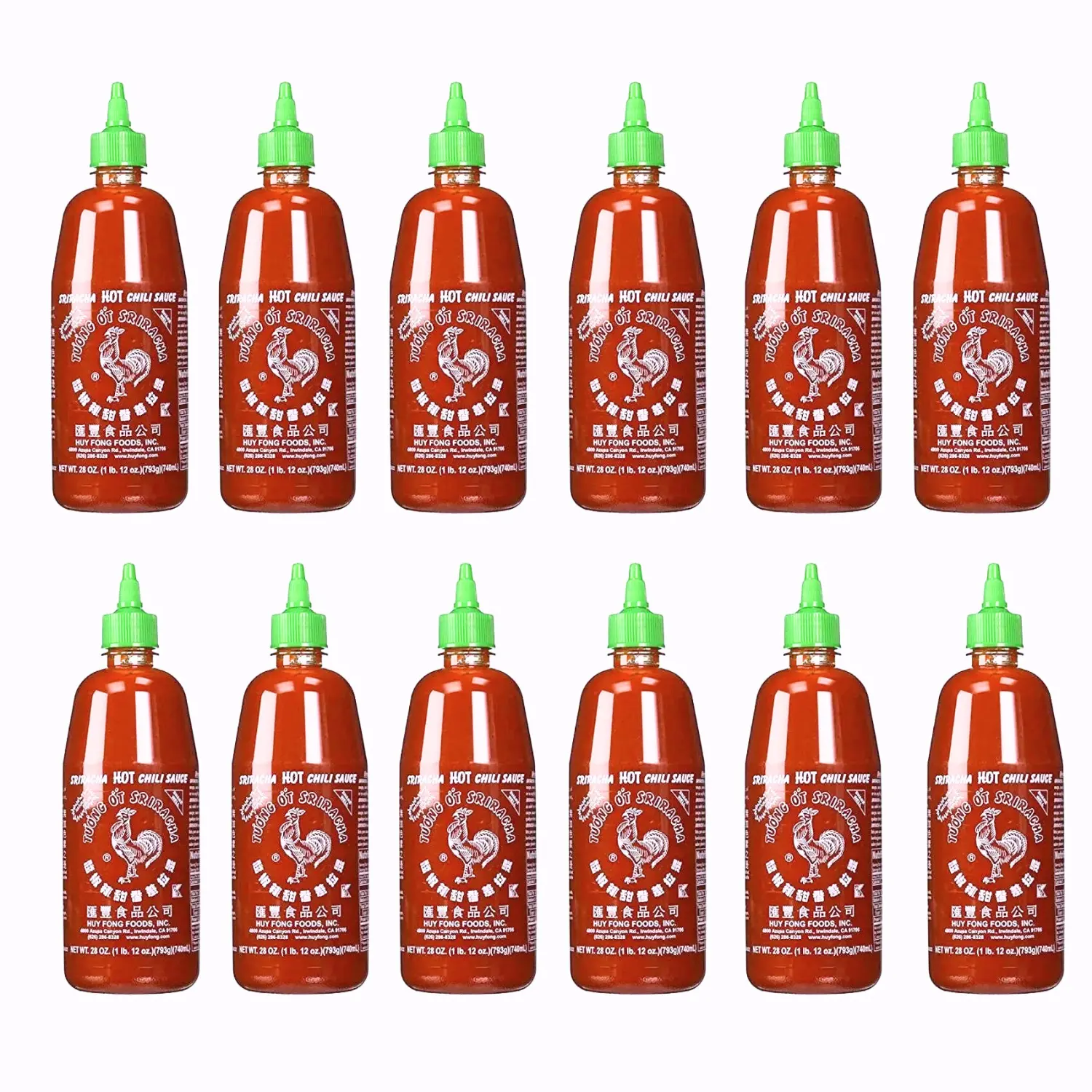 Huy Fong Sriracha Asian chili sauce,  28 oz (Pack of 12) Spicy Sauce Dip Flavor