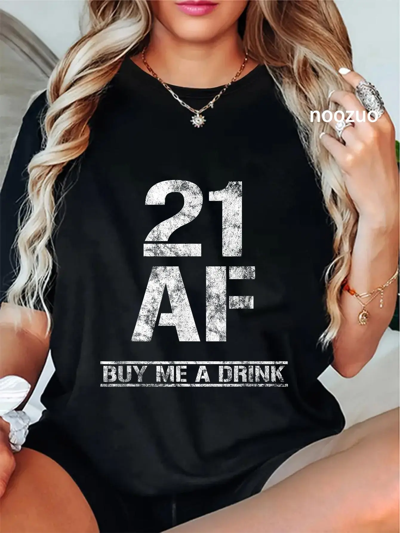 Women's 100% Cotton Casual Graphic Vintage T-Shirt - Unisex 21 AF "Buy Me A Drink" Funny 21st Birthday Outfit Gift Top