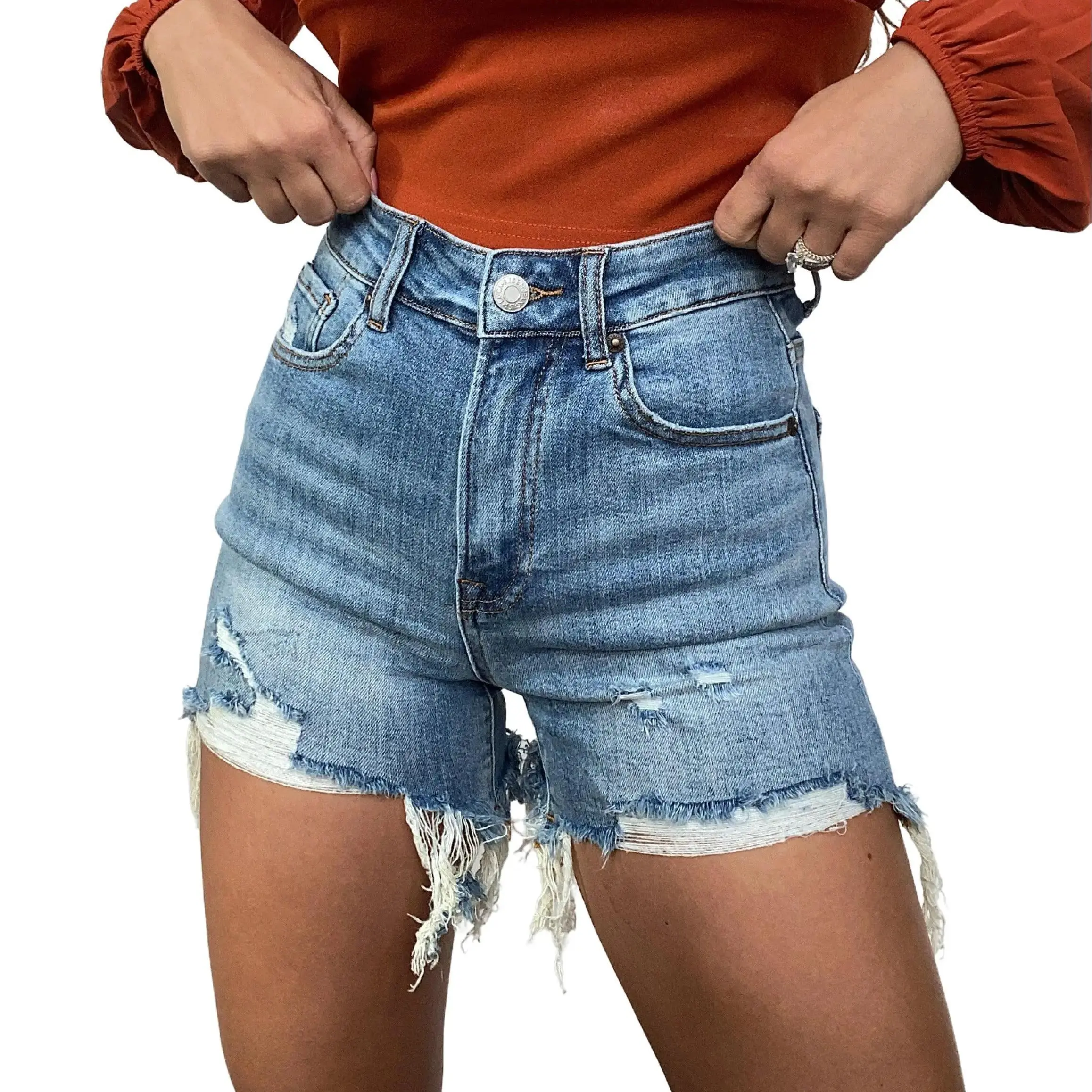 On The Go Distressed Shorts- Medium Wash
