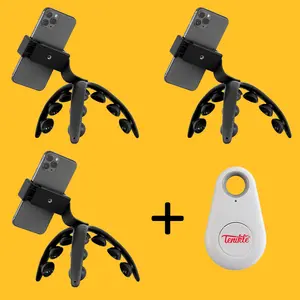 Black Tenikle Phone Mount 3 Pack + Shutterbug Bluetooth Remote Bundle - TikTok Creator Pack (As Seen On Shark Tank) Tripod For Selfies & Videos