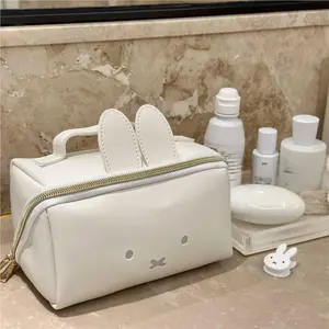 Kawaii Miffy PU Leather Waterproof Zipper Pen Bag Simple Portable Student Stationery Makeup Lipstick Storage Bag Christmas Gift