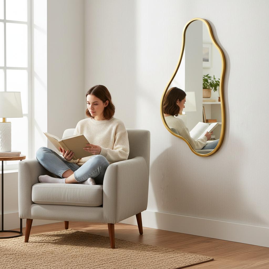 Modern Irregular Wall Cloud Mirror Asymmetrical Cloud Wavy Design Decorative Unique Mirror for Living Room Bedroom Bathroom or Entryway