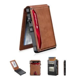 Summer Wins Minimalist Slim Men's Aluminum Bifold Wallet, RFID Blocking Pop Up Card Holder with Money Clip & Clear ID Window, Holds 9-13 Cards, Lightweight EDC Wallet for Daily Commute & Outdoor Activities