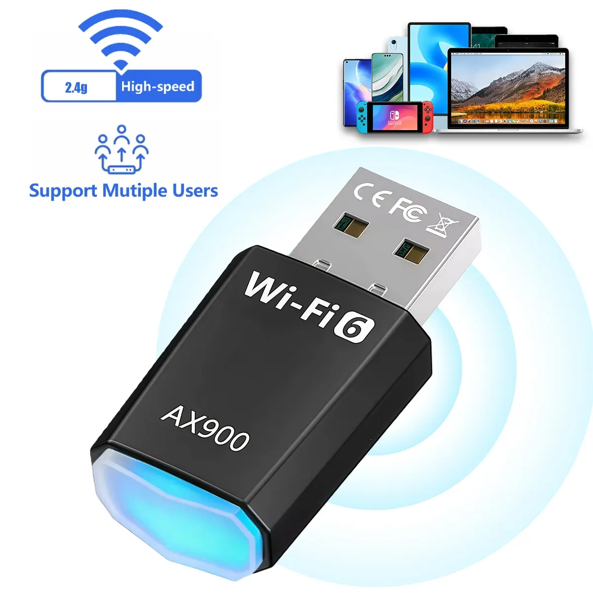 USB WiFi Adapter, WiFi-6 Dual Band 5G/2.4G Wireless WiFi Adapter for Windows 11/10/8.1/8/7, USB WiFi Adapter for Desktop PC, USB WiFi Dongle AX900 High Speed Network Adapter, WPA-PSK/WPA2-PSK/WPA3, Plug and Play