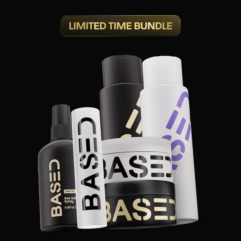 BASED Deluxe Straight/Wavy Hair Kit| Shampoo, Conditioner, Texture Powder, Hair Clay, Pomade, Sea Salt Spray + Wooden Comb| Non-Toxic, High Performance
