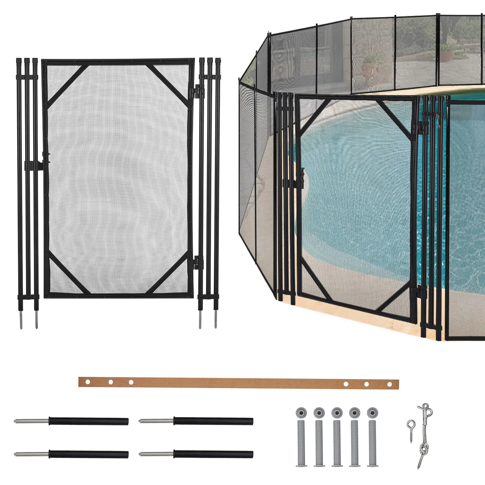 Swimming Pool Safety Fence, Stainless Steel Framed Mesh Barrier, Protective Guardrail Fit Inground and Above Ground Pool, Backyard Garden Pool Security Enclosure