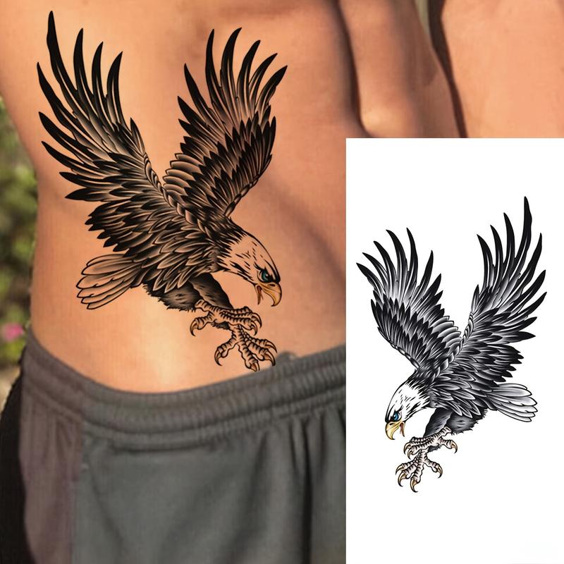 Realistic Print Temporary Tattoo Stickers - 6 Unscented Solid Black Eagle & Butterfly Sheets, Waterproof Long-Lasting Glitter Body Art Tattoo Arm for Adults, Compatible with Neck, Ankle, All Ear, Normal Glass Surfaces
