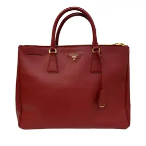 Pre-owned PRADA Fuoco Saffiano Lux Leather Double Zip Large Tote Bag