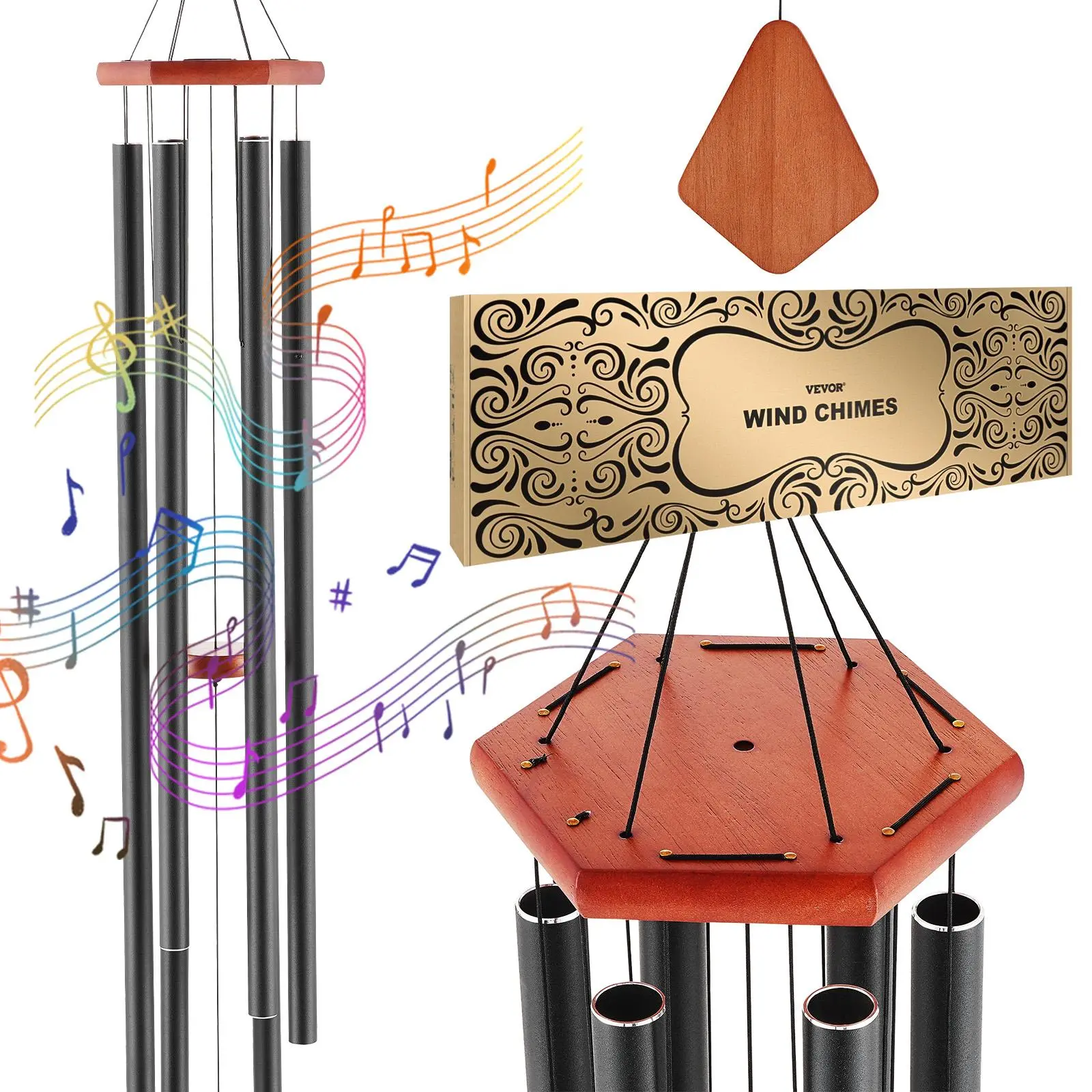 【Summerfinds】VEVOR Wind Chimes for Outside 1524 mmDeep Tone Wind Chimes with 6 TubesUnique Large Memorial Wind Chimes for AnniversaryAmazing Outdoor Decor for Your PatioPorchGarden and BackyardBlack