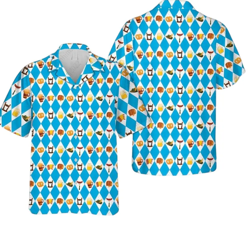 Hawaiian Shirt Prost Oktoberfest German Beer Festival – Aloha Button Down Drinking Team Outfit, Summer Vacation Shirt for Men Women Tropical Casual