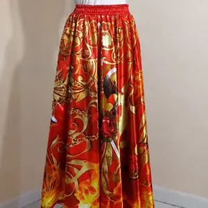 Saya de Satin with Quilla Shango Print 80cm Long One Size Fits S to XL Versatile Satin Skirt for Multiple Occasions Smooth Elegant Design