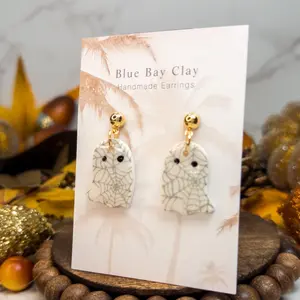Blue Bay Clay Handmade Clay Spooky Ghost Small Dangle Earrings Nickel Free Fall Halloween Jewelry for Autumn