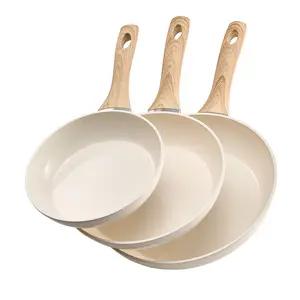 【DealsForYouDays】VEVOR Frying Pan Skillet,  , Aluminum Egg Fry Pans, 3 Piece (8, 9.5, 11 in), Nonsitck Ceramic Heavy-Duty Skillets with Heat-Resistant Handle, Chef's Kitchen Cookware for Gas, Electric, Induction, Beige