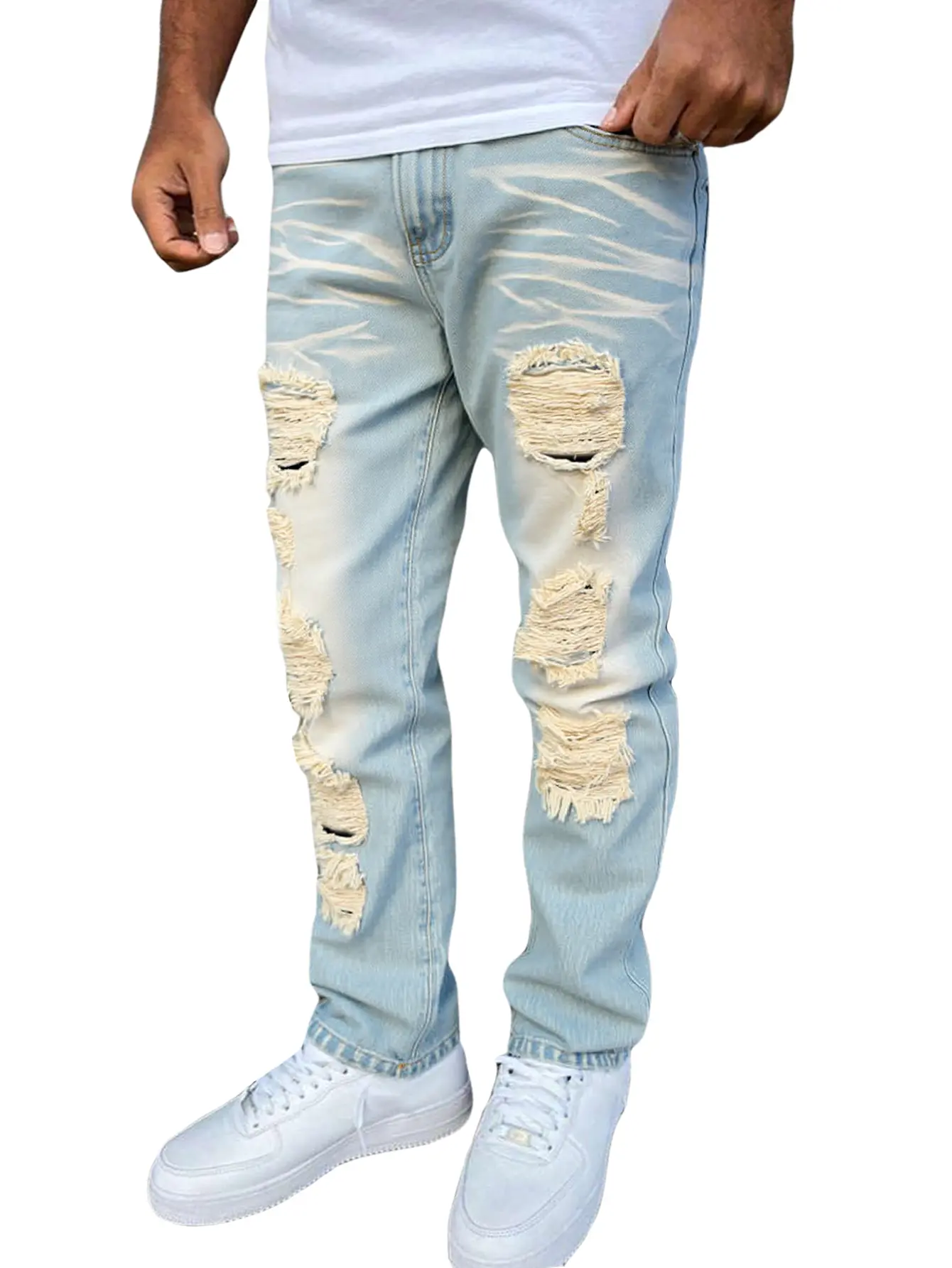 Men's Slim-Fit Streetwear Jeans, Casual Distressed Menswear with Pockets, Perfect for Birthday Outfits and Tops, Casual Denim Pants, Ripped Distressed Denim, Distressed Denim Jeans