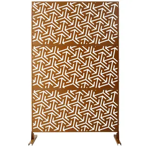 Rust-Resistant Metal Privacy Screen, 76x48 in Freestanding Decorative Room Divider, Easy-Setup Indoor & Outdoor Fence Panels with Expansion Screws for Deck, Garden (PS120 BROWN) - Divider for Living Room, Divider Living Room