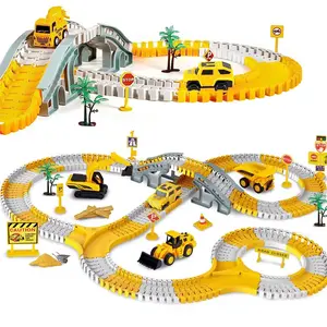 Track car build track adventure toy game toy vehicle set, electric engineering track car, 2 electric cars, 4 engineering cars, 1 map and flexible DIY track set