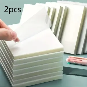 2pcs100 Transparent Waterproof Sticky Notes, 2.99x2.99 Inch Square Self-Adhesive Notebook, Ideal for Diaries and Book Annotations, Perfect for School and Office Organization