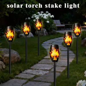 Solar Flame Outdoor Lights, Solar Torch Light with Flickering Flame, Decorative Landscape Garden Lights, LED Flashlight Lamp for Yard, Lawn, Pathway Decoration