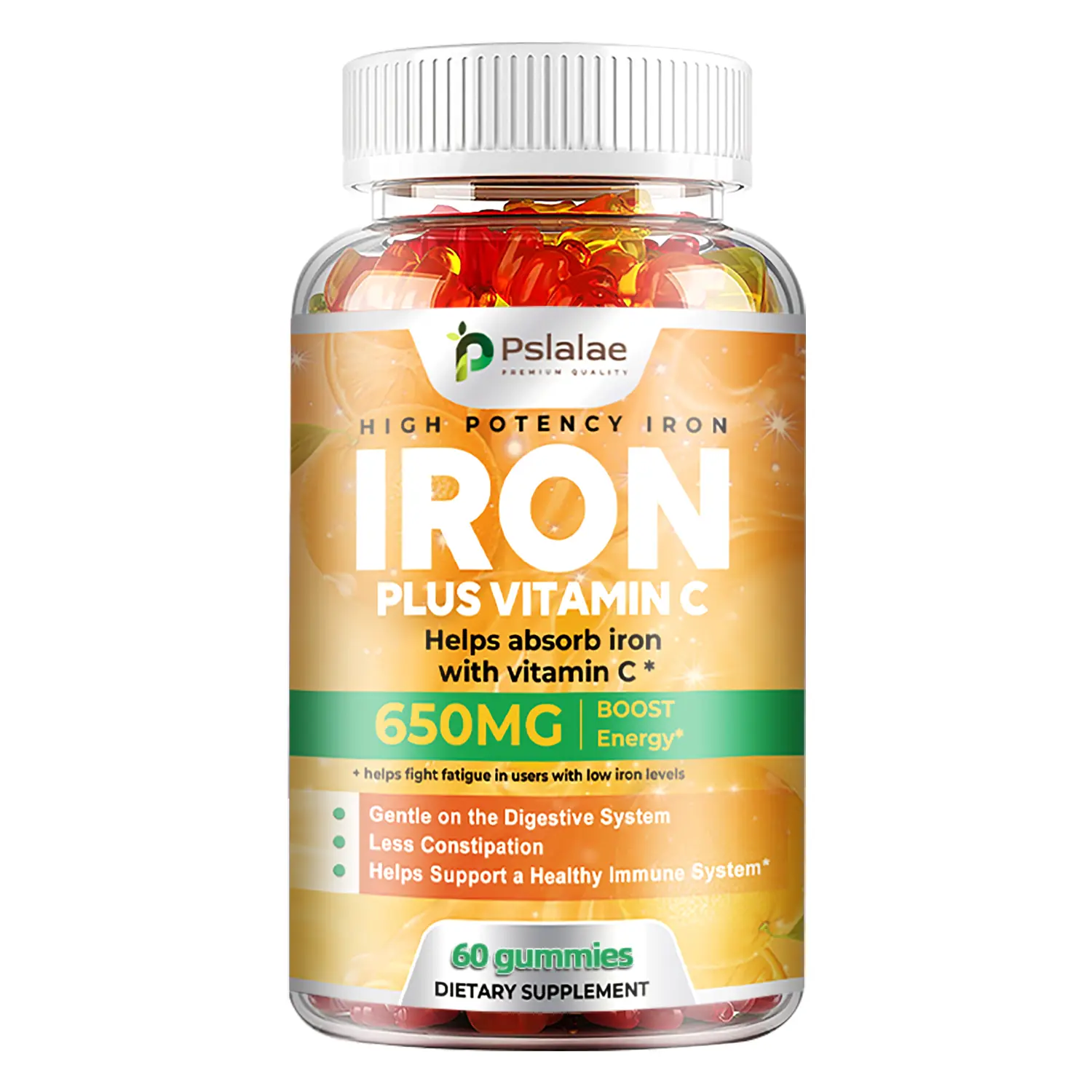 Pslalae - High Potency Iron Gummies - 650MG - Contains Elemental Iron - Gentle on the Digestive System, Reduces Constipation - Made in the USA