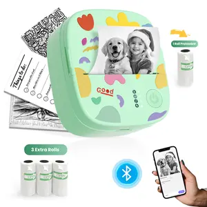 XenGro Mini Printer Bluetooth included 3 Roll label Thermal Pocket Printer,Inkless Small printer B&W Printing Only for Photos, Study Notes, Lists,Memos, Journals Printing Machine Sticky Label, Birthday Gifts for Kids Green
