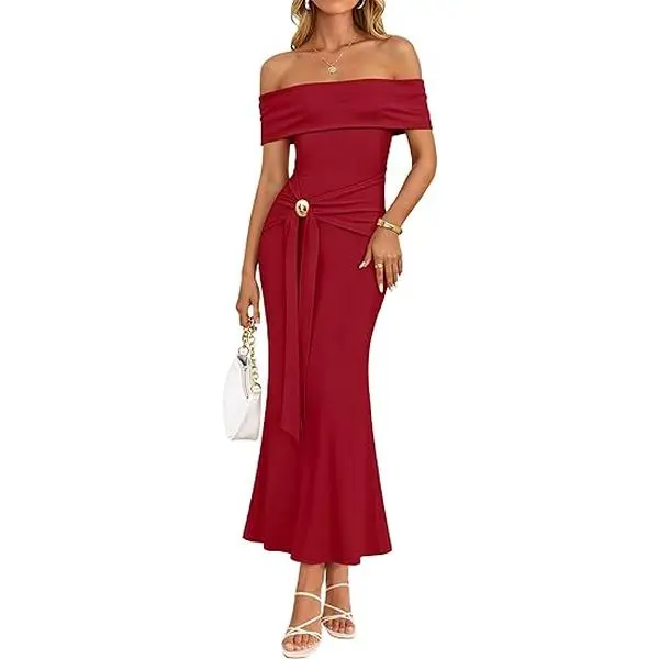 ZESICA Women's Summer Off Shoulder Bodycon Maxi Dress 2026 Spring Wrap Formal Wedding Guest Cocktail Party Long Dresses