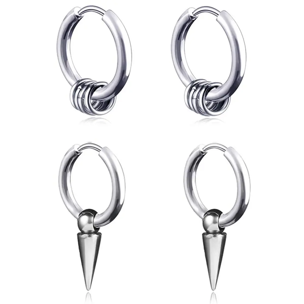 Jemant Spike Hoop Earrings For Men Women Silver Black 316l Stainless Steel Dangle Drop Punk Goth Hip Hop Rock Kpop Y2k Minimalist Spike Huggie Dangling Earrings Set Non Tarnish Waterproof Hypoallergenic Jewelry Outfits Accessories Birthday Gift For Bf Gf